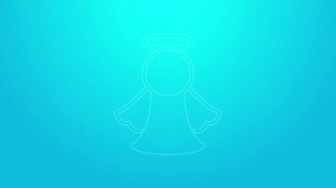 Pembe çizgi melek simgesi mavi arkaplanda izole edildi. 4K Video hareketli grafik canlandırması