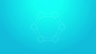 Pembe çizgi Molekül simgesi mavi arkaplanda izole edildi. Kimya moleküllerinin yapısı, fen öğretmenlerinin yenilikçi eğitim posteri. 4K Video hareketli grafik canlandırması