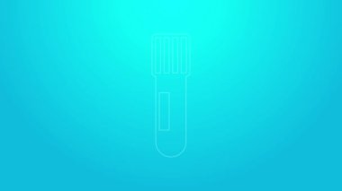 Pembe çizgi test tüpü ve mavi arka planda izole edilmiş kimyasal test ikonu. Laboratuvar cam levhası. 4K Video hareketli grafik canlandırması