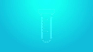 Pembe çizgi test tüpü ve mavi arka planda izole edilmiş kimyasal test ikonu. Laboratuvar cam levhası. 4K Video hareketli grafik canlandırması