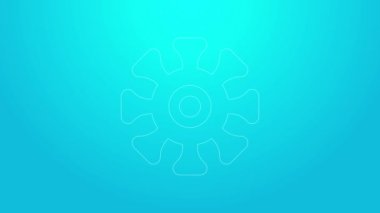 Mavi arka planda izole edilmiş pembe çizgi bakteri simgesi. Bakteriler ve mikroorganizmalar, sebep olan mikroorganizma hastalıkları, hücre kanseri, mikrop, virüs, mantar. 4K Video hareketli grafik canlandırması