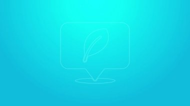 Mavi arkaplanda yaprak simgesi olan pembe çizgi konumu. Çevre enerjisi kavramı. Alternatif enerji kavramı. 4K Video hareketli grafik canlandırması