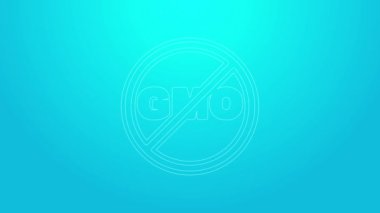 Pembe çizgi No GMO simgesi mavi arkaplanda izole edildi. Genetik olarak değiştirilmiş organizma kısaltması. DNA gıda modifikasyonu. 4K Video hareketli grafik canlandırması