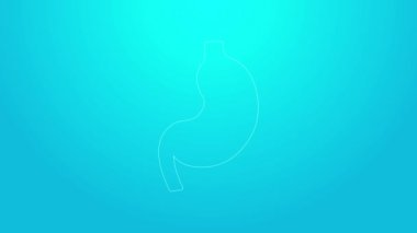 Pembe çizgi insan mide ikonu mavi arka planda izole edilmiş. 4K Video hareketli grafik canlandırması