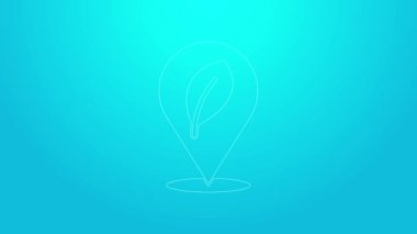 Mavi arkaplanda yaprak simgesi olan pembe çizgi konumu. Çevre enerjisi kavramı. Alternatif enerji kavramı. 4K Video hareketli grafik canlandırması