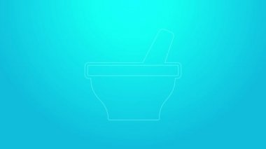 Mavi arka planda pembe çizgi havan ve tokmak simgesi izole edildi. 4K Video hareketli grafik canlandırması