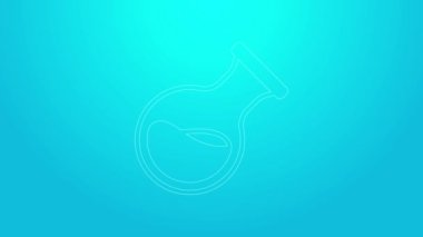 Pembe çizgi test tüpü ve mavi arka planda izole edilmiş kimyasal test ikonu. Laboratuvar cam levhası. 4K Video hareketli grafik canlandırması