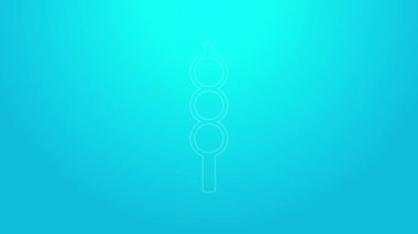 Ahşap çubuk ikonunda pembe çizgili köfteler mavi arka planda izole edilmiş. Etli şiş. 4K Video Hareketi Grafik Canlandırma Vektörü