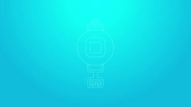 Pembe çizgi Çin kağıt fener ikonu mavi arkaplanda izole edilmiş. 4K Video hareketli grafik canlandırması