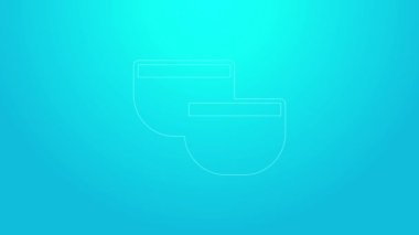 Pembe çizgi geleneksel Çin çay töreni ikonu mavi arka planda izole edilmiş. Fincanlı çaydanlık. 4K Video hareketli grafik canlandırması