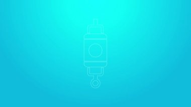 Pembe çizgi Çin kağıt fener ikonu mavi arkaplanda izole edilmiş. 4K Video hareketli grafik canlandırması