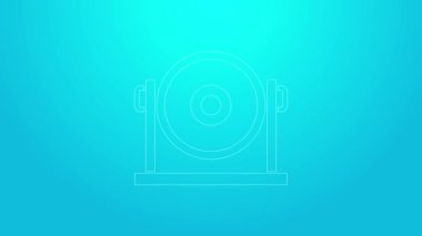 Pembe çizgi Gong müzik perküsyon enstrümanı dairesel metal disk ikonu mavi arkaplanda izole edildi. 4K Video hareketli grafik canlandırması