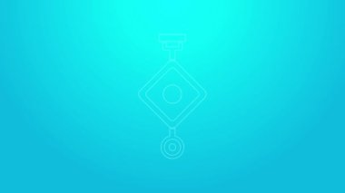 Pembe çizgi Çin kağıt fener ikonu mavi arkaplanda izole edilmiş. 4K Video hareketli grafik canlandırması