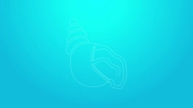 Mavi arkaplanda pembe çizgi deniz kabuğu simgesi izole edildi. Deniz kabuğu işareti. 4K Video hareketli grafik canlandırması