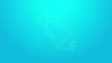 Pembe çizgi Balık simgesi mavi arkaplanda izole edildi. 4K Video hareketli grafik canlandırması