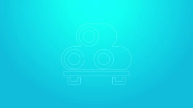 Kesme tahtası simgesindeki pembe çizgi suşisi mavi arka planda izole edilmiş. Tahtada Asya yemeği suşisi. 4K Video hareketli grafik canlandırması