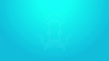 Pembe çizgi Ahtapot simgesi mavi arkaplanda izole edildi. 4K Video hareketli grafik canlandırması