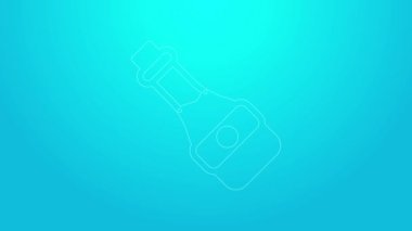 Mavi arka planda pembe çizgili Soya sosu ikonu var. 4K Video hareketli grafik canlandırması