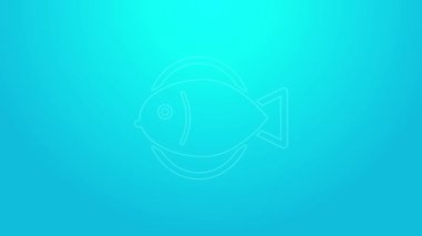 Pembe çizgi Balık simgesi mavi arkaplanda izole edildi. 4K Video hareketli grafik canlandırması