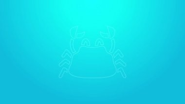 Mavi arkaplanda pembe çizgi yengeç simgesi izole edildi. 4K Video hareketli grafik canlandırması