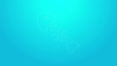 Pembe çizgili balık iskeleti ikonu mavi arkaplanda izole edilmiş. Balık kemiği işareti. 4K Video hareketli grafik canlandırması