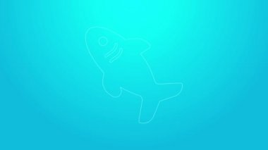 Pembe çizgi köpek balığı simgesi mavi arkaplanda izole edildi. 4K Video hareketli grafik canlandırması