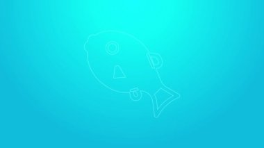 Mavi arka planda izole edilmiş pembe çizgi tropikal balık ikonu. Egzotik balıklar. 4K Video hareketli grafik canlandırması