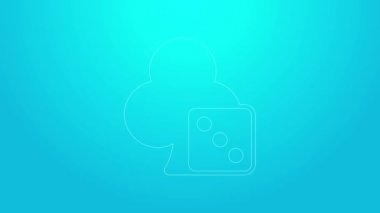 Pembe çizgi oyun zar simgesi mavi arkaplanda izole edildi. Kumarhane kumarı. 4K Video hareketli grafik canlandırması