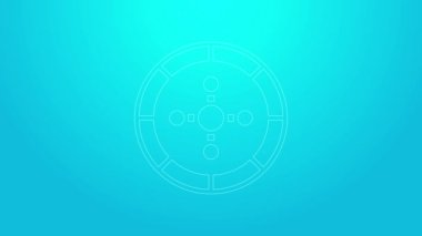 Pembe çizgili kumarhane ruleti ikonu mavi arka planda izole edilmiş. 4K Video hareketli grafik canlandırması