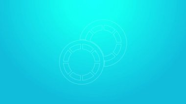 Pembe çizgi kumarhane çipleri simgesi mavi arkaplanda izole edilmiş. Kumarhane kumarı. 4K Video hareketli grafik canlandırması