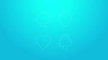 Mavi arkaplanda, iskambil kâğıdının pembe çizgi simgesi izole edilmiş. Kumarhane kumarı. 4K Video hareketli grafik canlandırması