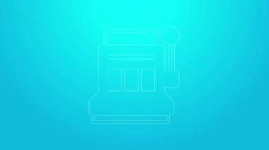 Pembe çizgi Slot makinesi simgesi mavi arkaplanda izole edildi. 4K Video hareketli grafik canlandırması