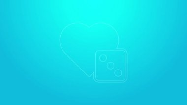 Pembe çizgi oyun zar simgesi mavi arkaplanda izole edildi. Kumarhane kumarı. 4K Video hareketli grafik canlandırması