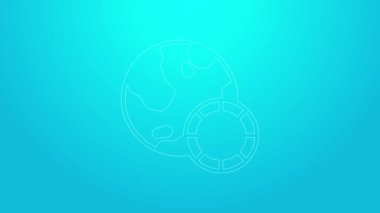 Pembe çizgi kumarhane çipleri simgesi mavi arkaplanda izole edilmiş. Kumarhane kumarı. 4K Video hareketli grafik canlandırması