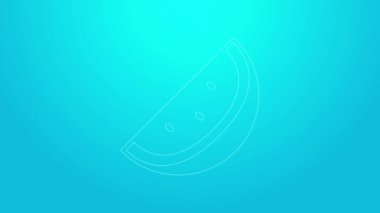 Mavi arka planda karpuz sembolü olan pembe çizgi kumarhane kumar makinesi. Kumar oyunları. 4K Video hareketli grafik canlandırması