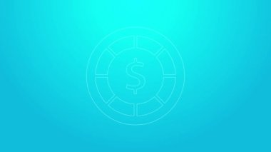 Pembe çizgi kumarhane çipleri simgesi mavi arkaplanda izole edilmiş. Kumarhane kumarı. 4K Video hareketli grafik canlandırması