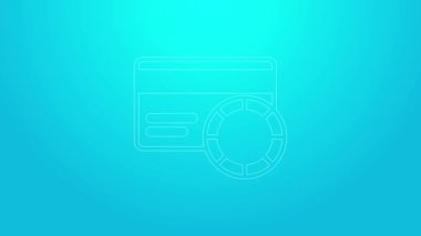 Pembe çizgi kredi kartı simgesi mavi arkaplanda izole edildi. Çevrimiçi ödeme. Nakit çekilmesi. Finansal operasyonlar. Alışveriş tabelası. 4K Video hareketli grafik canlandırması