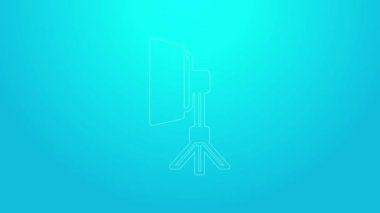 Softbox ikonundaki pembe çizgi Stüdyo ampulü mavi arkaplanda izole edildi. Gölge yansıma tasarımı. 4K Video hareketli grafik canlandırması