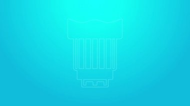 Pembe çizgi fotoğraf makinesi ikonu mavi arkaplanda izole edildi. 4K Video hareketli grafik canlandırması