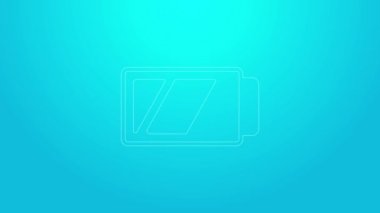 Kamera simgesi için pembe hat pili mavi arkaplanda izole edildi. Şimşek sembolü. 4K Video hareketli grafik canlandırması