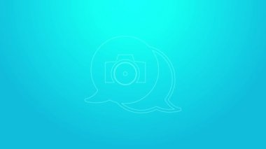 Pembe çizgi fotoğraf makinesi simgesi mavi arkaplanda izole edildi. Foto kamera. Dijital fotoğrafçılık. 4K Video hareketli grafik canlandırması