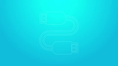 Pembe çizgi USB kablo ikonu mavi arkaplanda izole edildi. PC ve mobil cihazlar için bağlantı ve soketler. 4K Video hareketli grafik canlandırması