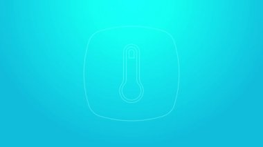 Pembe çizgi termostat simgesi mavi arkaplanda izole edildi. Sıcaklık kontrolü. 4K Video hareketli grafik canlandırması