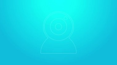 Pembe çizgi web kamera simgesi mavi arkaplanda izole edildi. Sohbet kamerası. Web kamerası simgesi. 4K Video hareketli grafik canlandırması