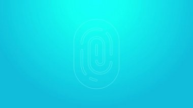 Pembe çizgi parmak izi simgesi mavi arkaplanda izole edildi. Kimlik uygulaması simgesi. Kimlik işareti. Kimliğe dokun. 4K Video hareketli grafik canlandırması