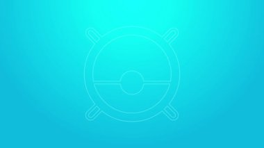 Pembe çizgili robot süpürge ikonu mavi arka planda izole edildi. Otomatik süpürme için ev aletleri, ev temizliği için dijital cihazlar. 4K Video hareketli grafik canlandırması