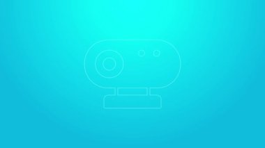 Pembe çizgi web kamera simgesi mavi arkaplanda izole edildi. Sohbet kamerası. Web kamerası simgesi. 4K Video hareketli grafik canlandırması