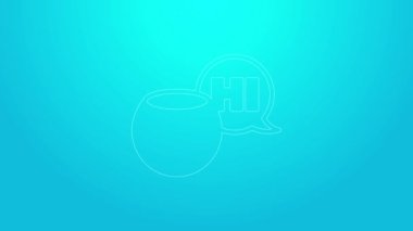 Pembe çizgi ses asistanı simgesi mavi arkaplanda izole edildi. Ses kontrol arayüzü akıllı hoparlör. 4K Video hareketli grafik canlandırması