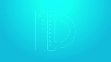 Mavi arkaplanda izole edilmiş derece simgesini ölçmek için pembe çizgi açıcı ızgarası. Eğim ölçer. Ölçme aleti. Geometrik sembol. 4K Video hareketli grafik canlandırması