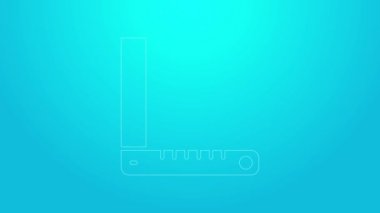 Mavi arkaplanda pembe çizgi köşe cetvel simgesi izole edildi. Yerleşim alanı, açı cetvel, marangozluk, ölçüm aletleri, ölçek. 4K Video hareketli grafik canlandırması